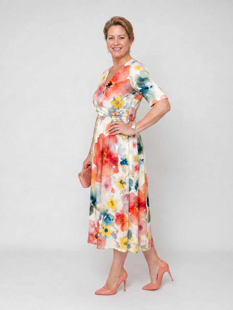 Lucero Vestido midi con flores en acuarela