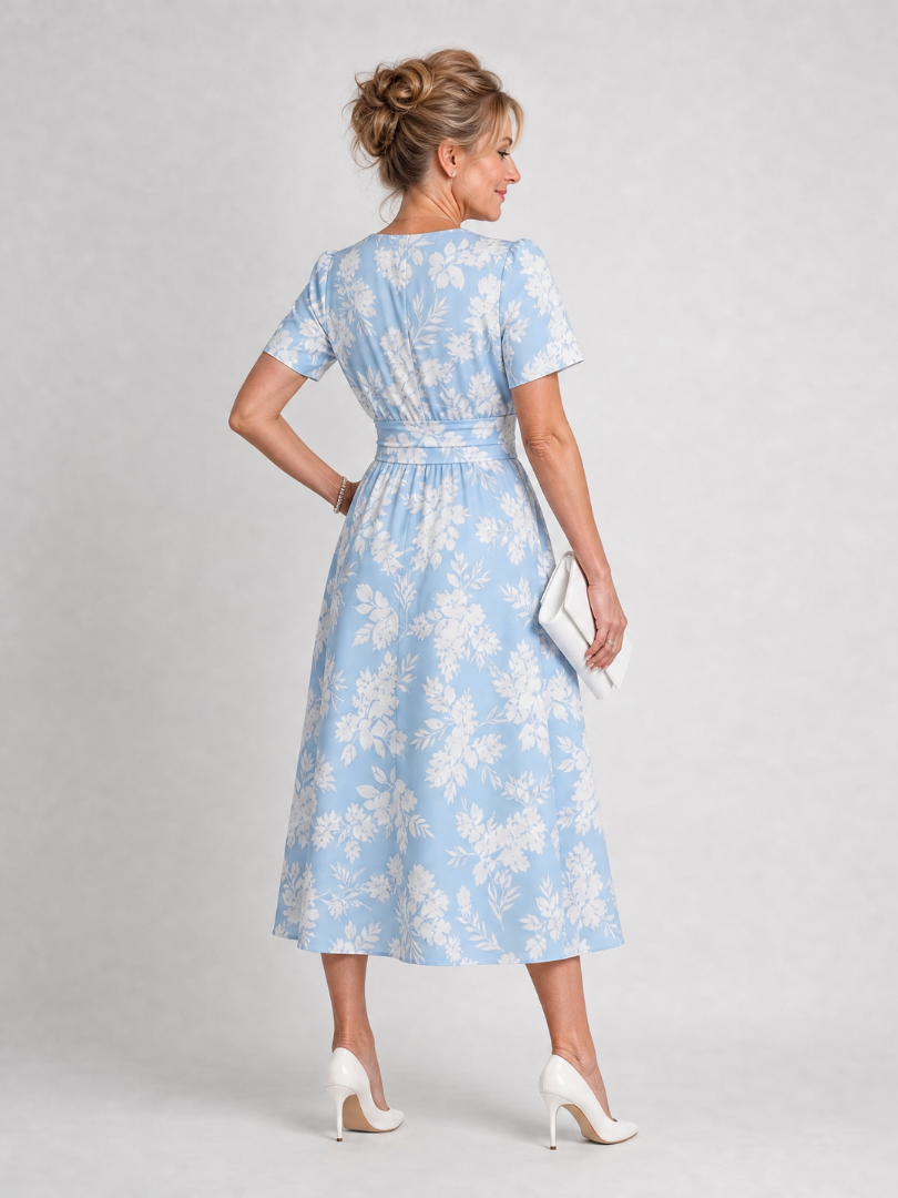 Leticia Vestido midi con estampado floral en azul claro