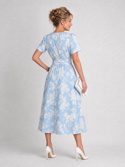 Leticia Vestido midi con estampado floral en azul claro
