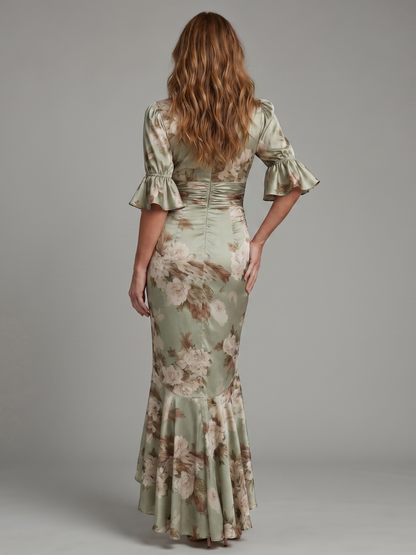 Ana Sofía Vestido midi con estampado floral en salvia