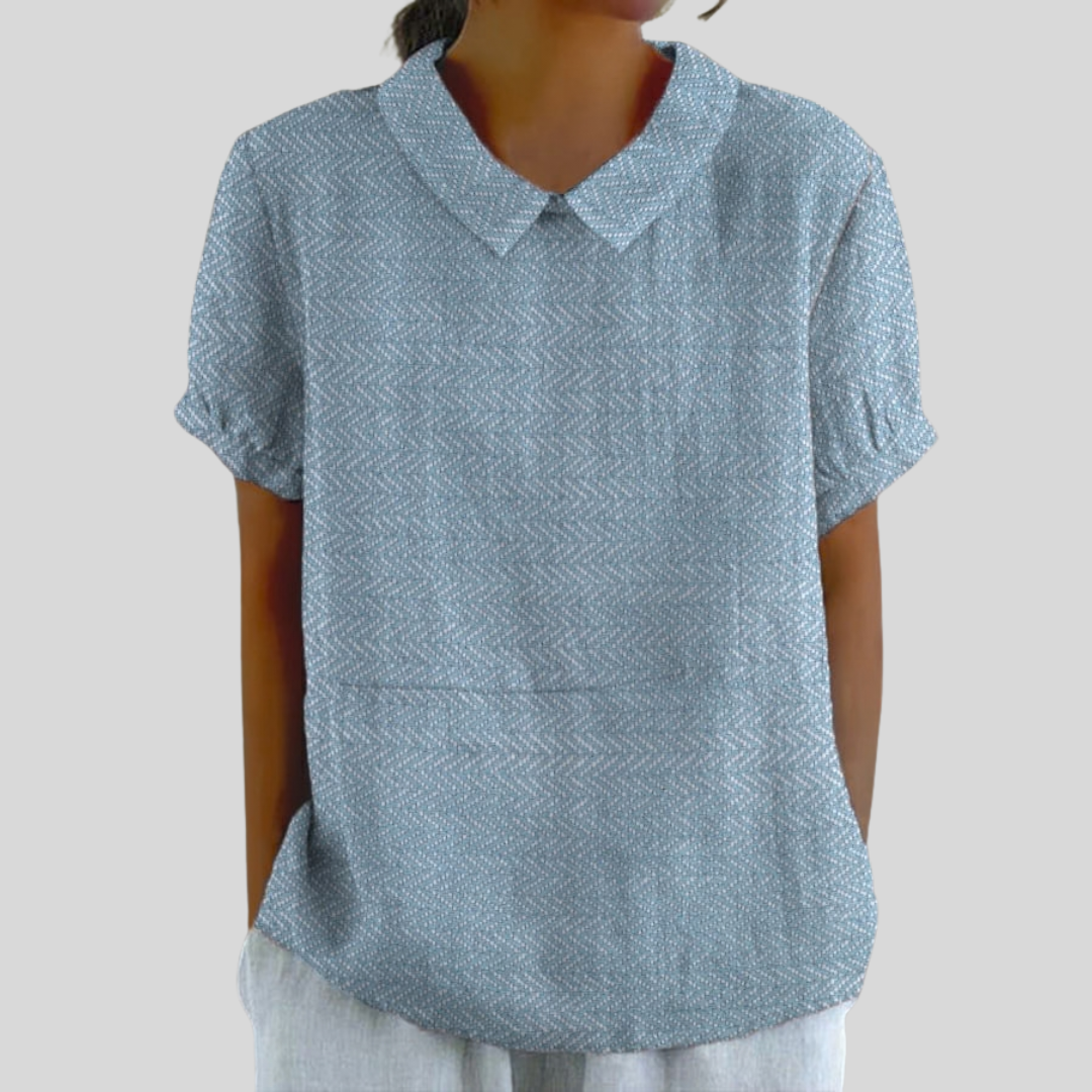 Blusa de Botones de Manga Corta con Textura en Azul