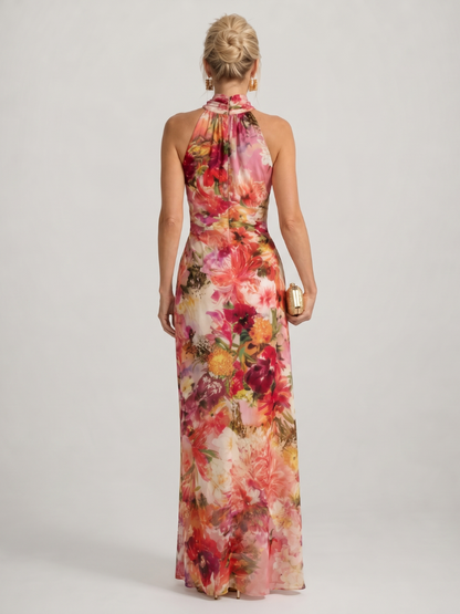 Verónica Vestido largo con estampado floral en rojo