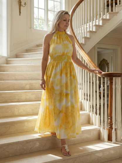 Estefanía Vestido largo con estampado batik en amarillo