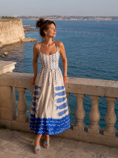 Miriam Vestido midi con estampado de peces y flores