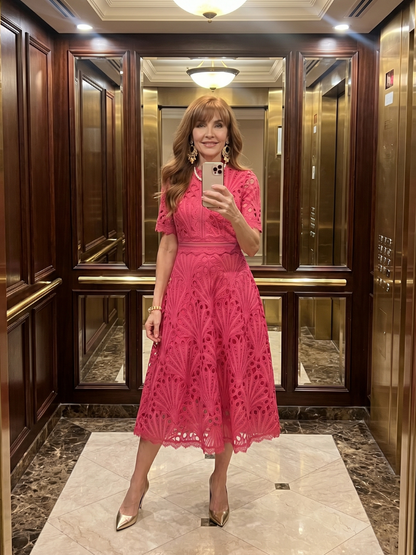 Perla Vestido de encaje en rosa mexicano