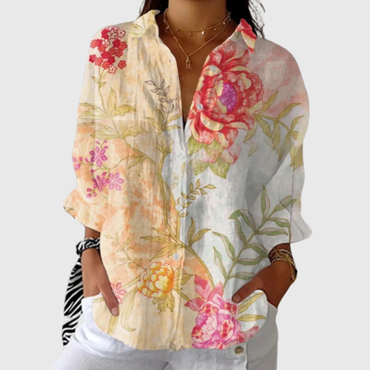 Blusa de Botones con Estampado de Peonías