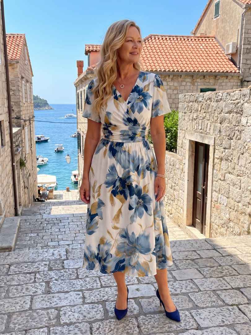 Julieta Vestido midi con estampado floral en azul
