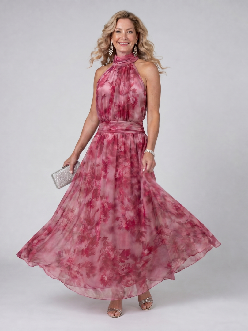 Yaretzi Vestido midi con estampado floral en tono mora