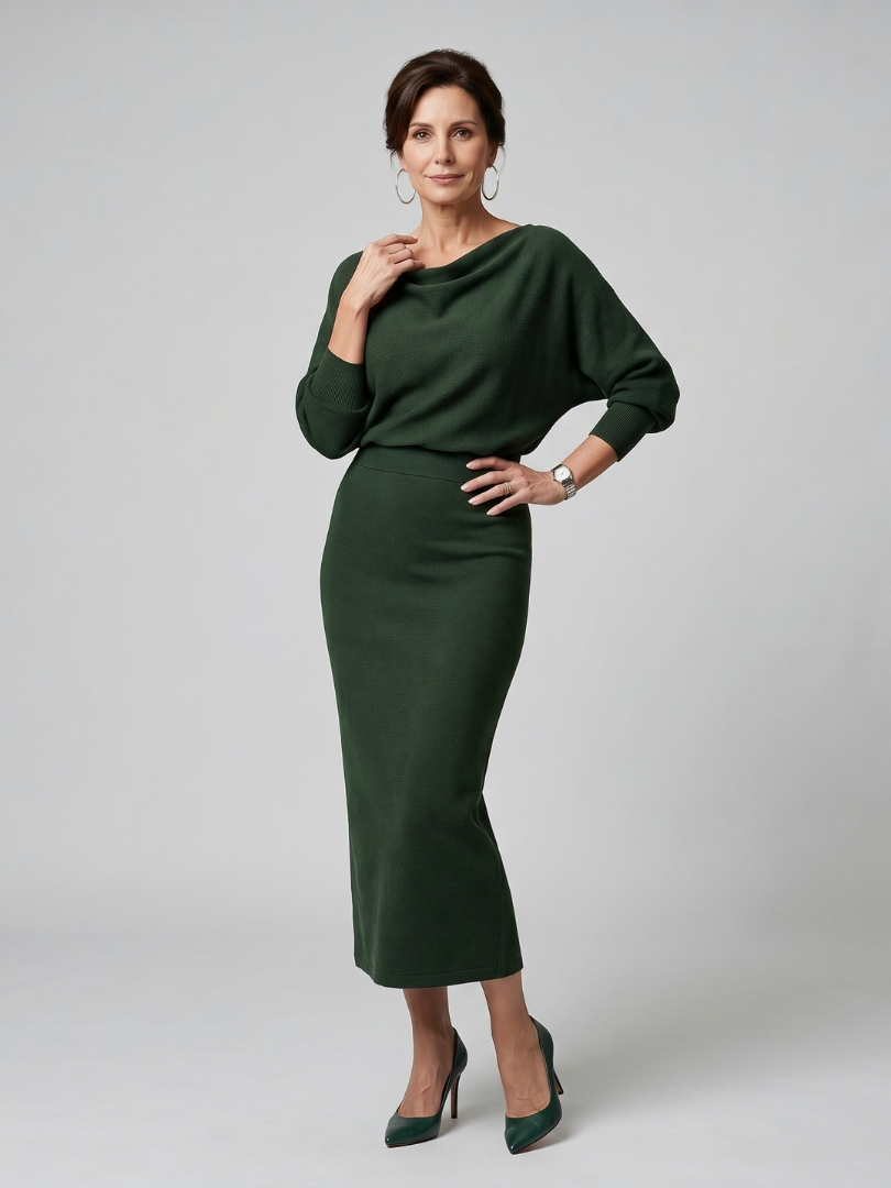 Norma Vestido tejido en gris con escote cascada