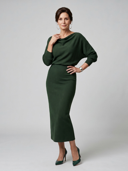 Norma Vestido tejido en gris con escote cascada
