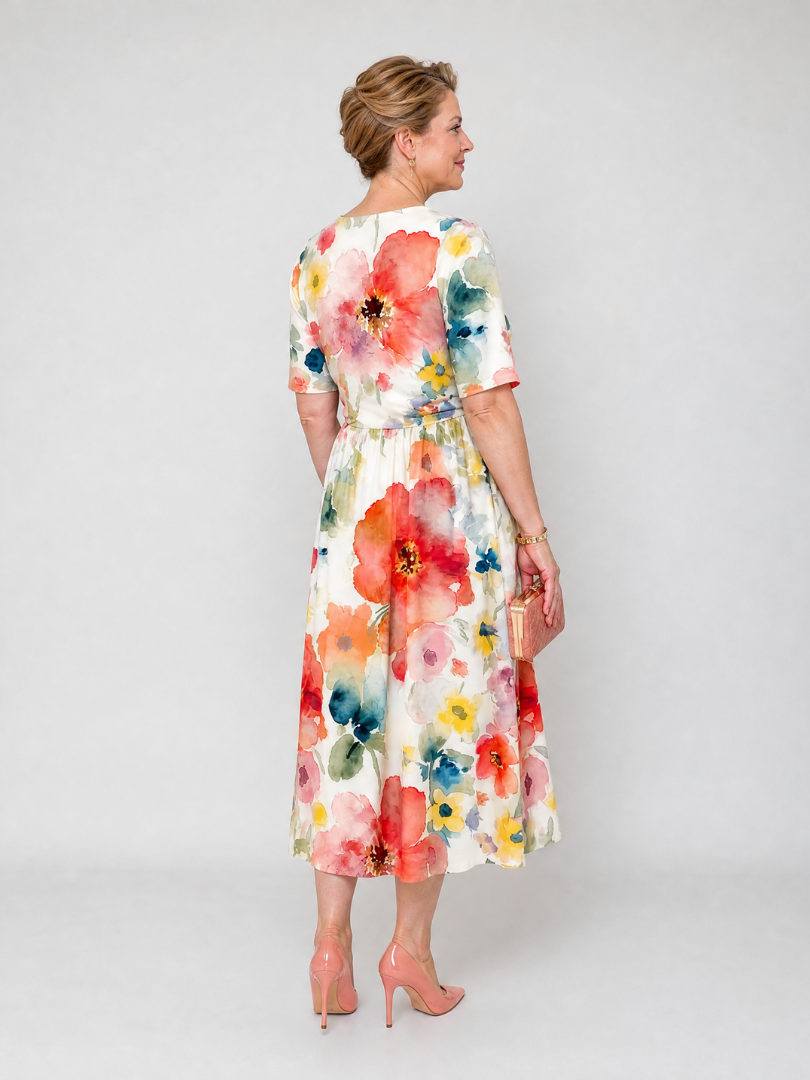 Lucero Vestido midi con flores en acuarela