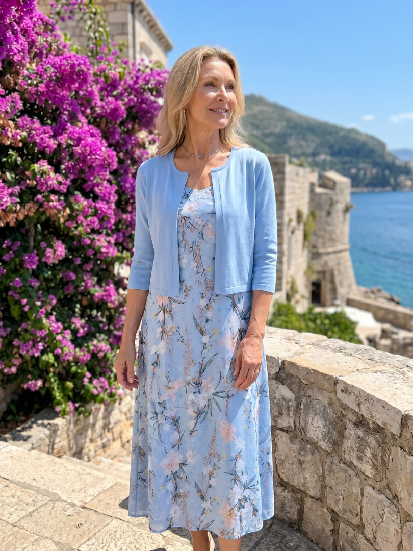 Liliana Vestido midi con estampado floral y bolero a juego