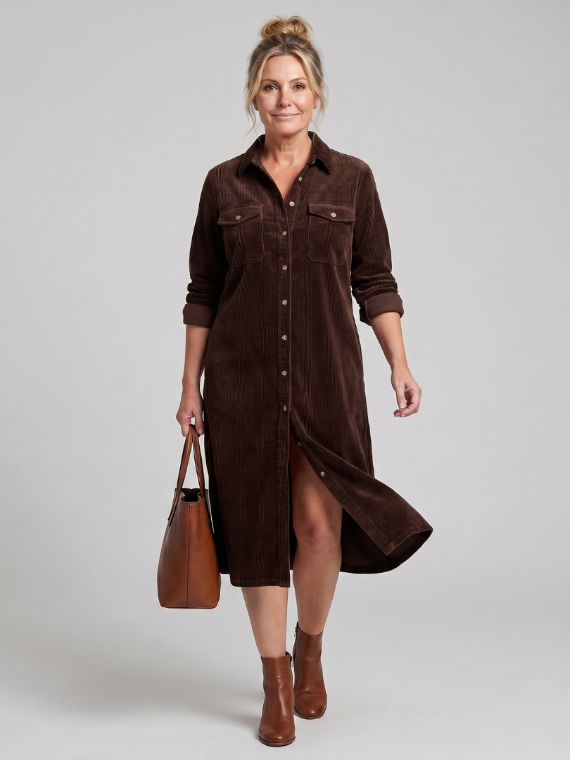 Rocío Vestido camisero en camel tipo pana