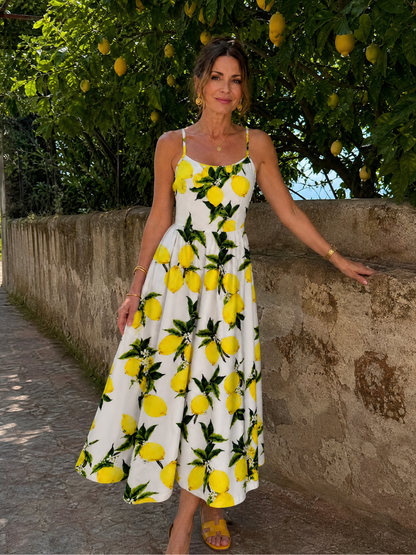 Cristina Vestido midi con estampado de limones