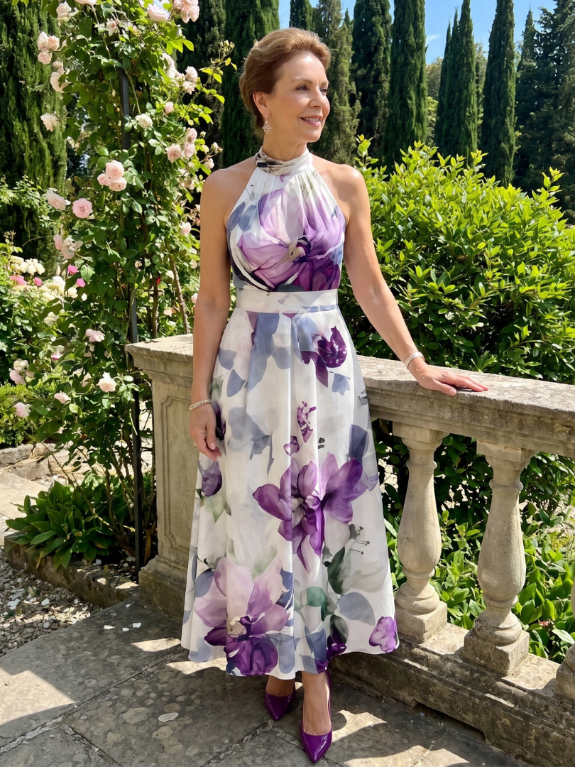 Luisa Vestido midi con estampado floral en violeta