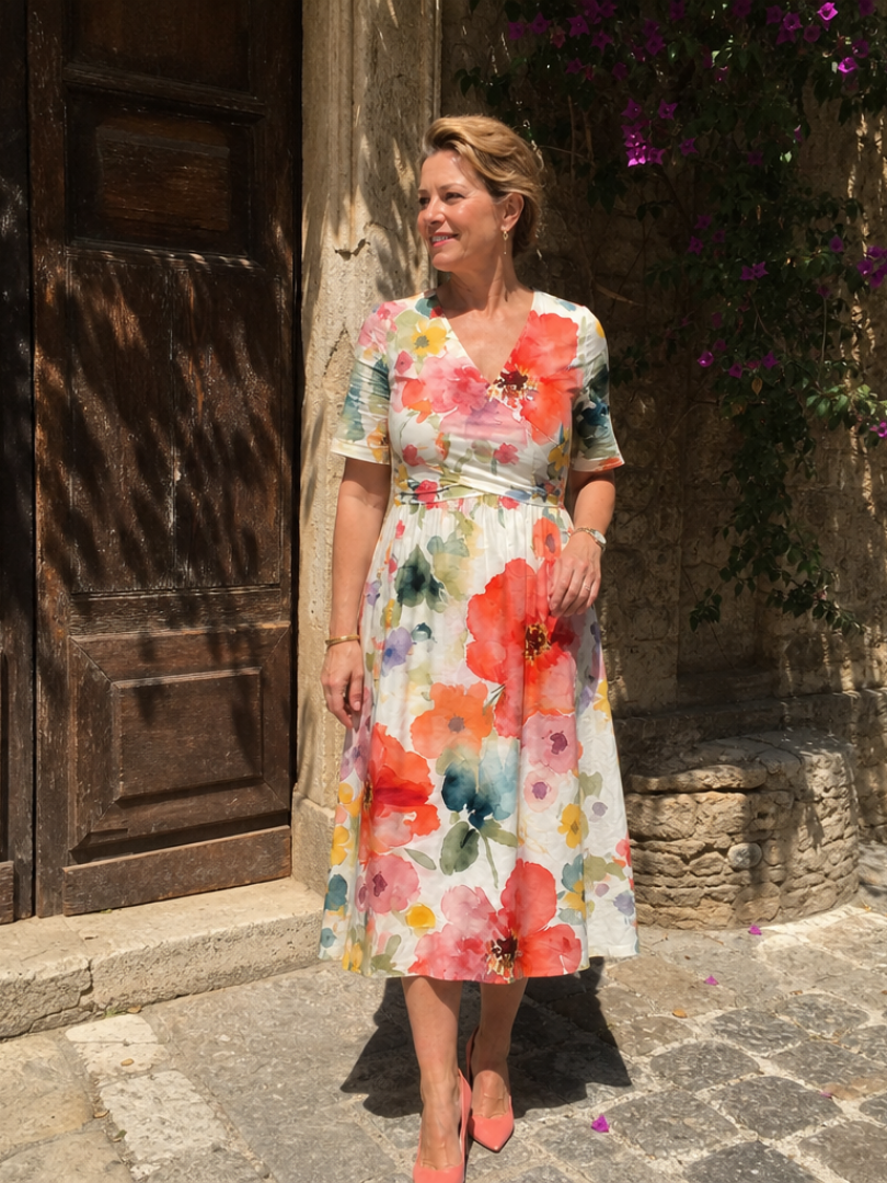 Lucero Vestido midi con flores en acuarela