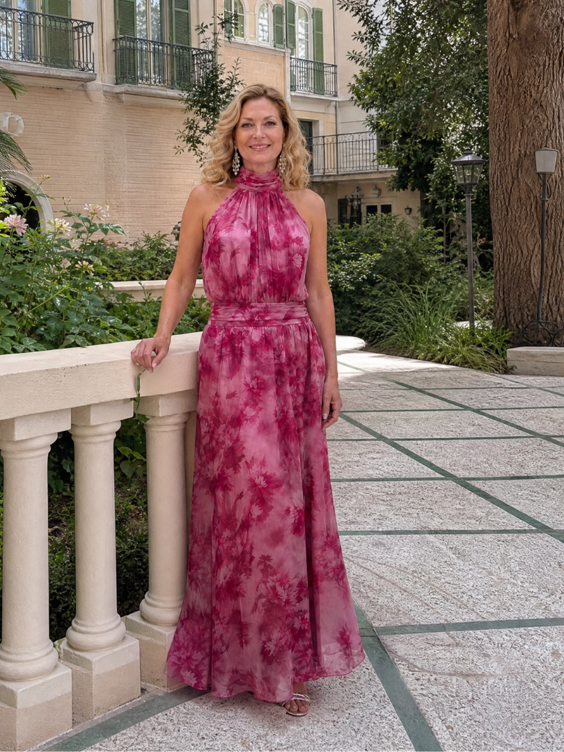 Yaretzi Vestido midi con estampado floral en tono mora