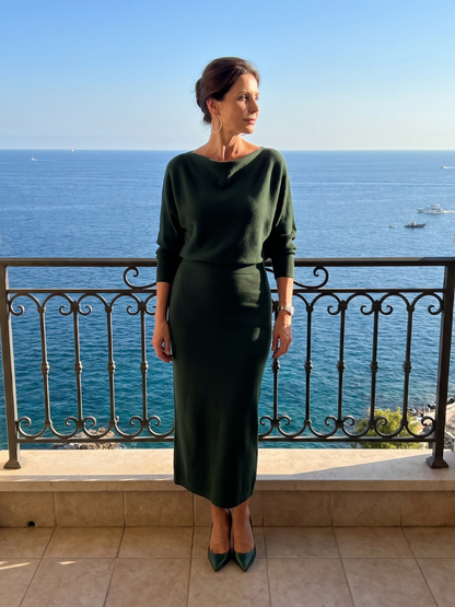 Norma Vestido tejido en gris con escote cascada
