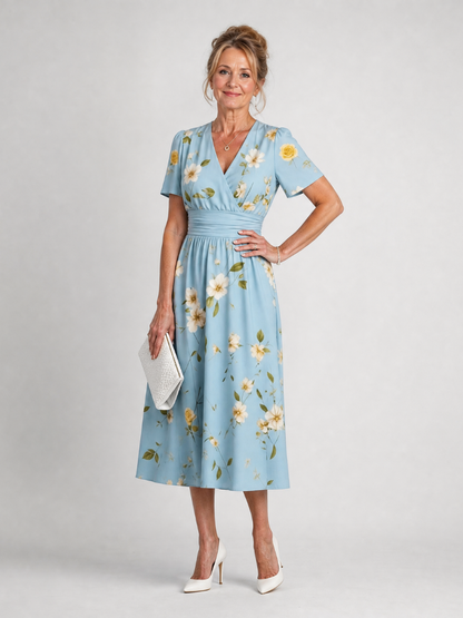 Leticia Vestido midi con estampado floral en azul claro
