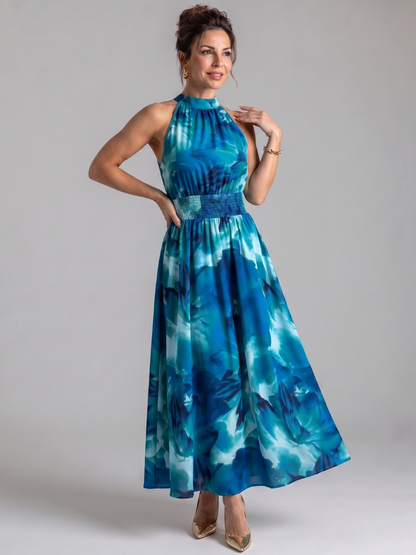 Ana Bárbara Vestido midi con estampado acuarela en olivo