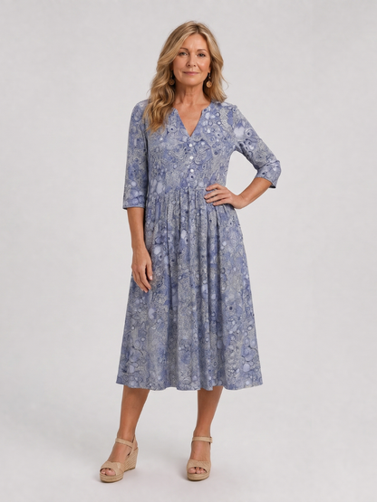 Lorena Vestido midi con flores pequeñas en beige