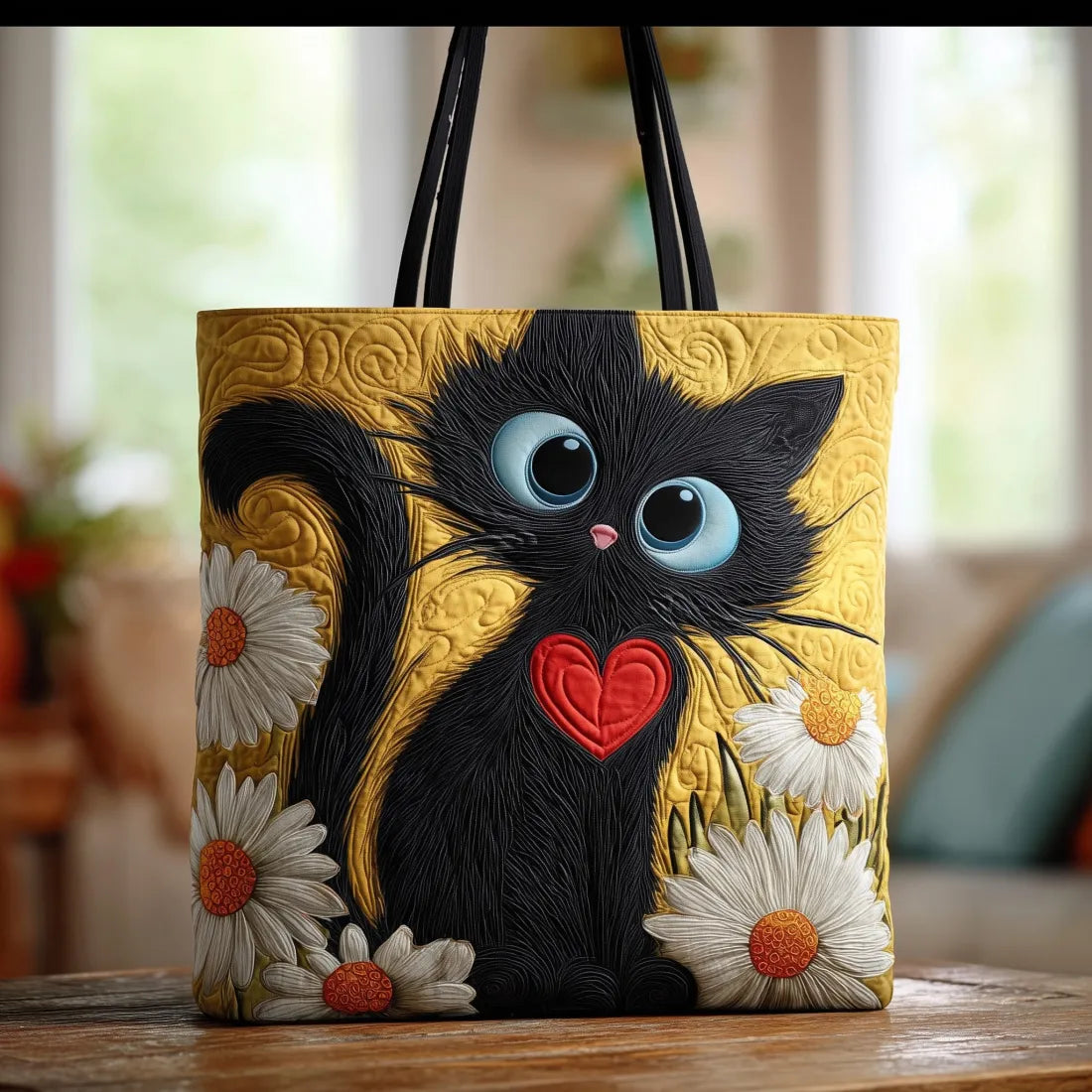 Bolsa Artesanal | Gato Negro con Margaritas