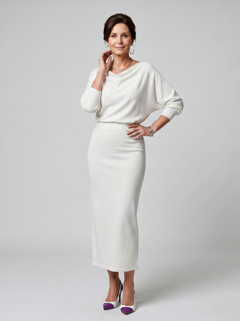 Norma Vestido tejido en gris con escote cascada