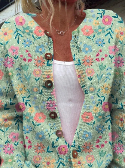 Estela™ | Cárdigan verde menta con flores de colores