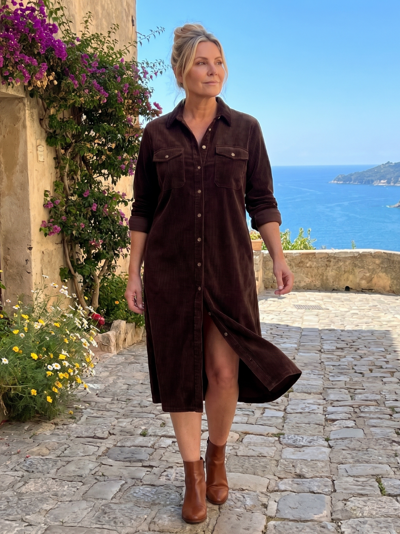 Rocío Vestido camisero en camel tipo pana