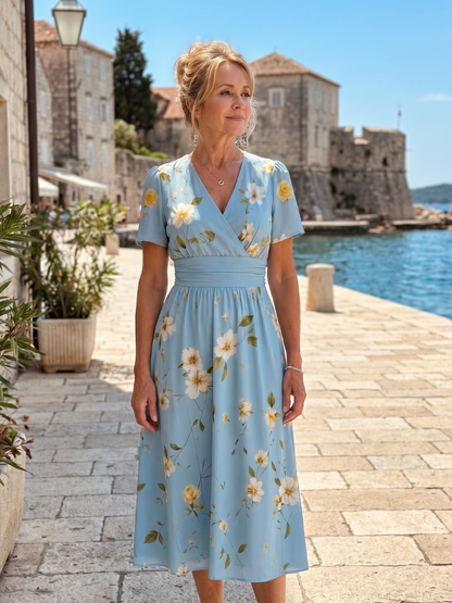 Leticia Vestido midi con estampado floral en azul claro