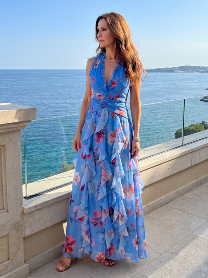 Susana Vestido largo con estampado floral en lila