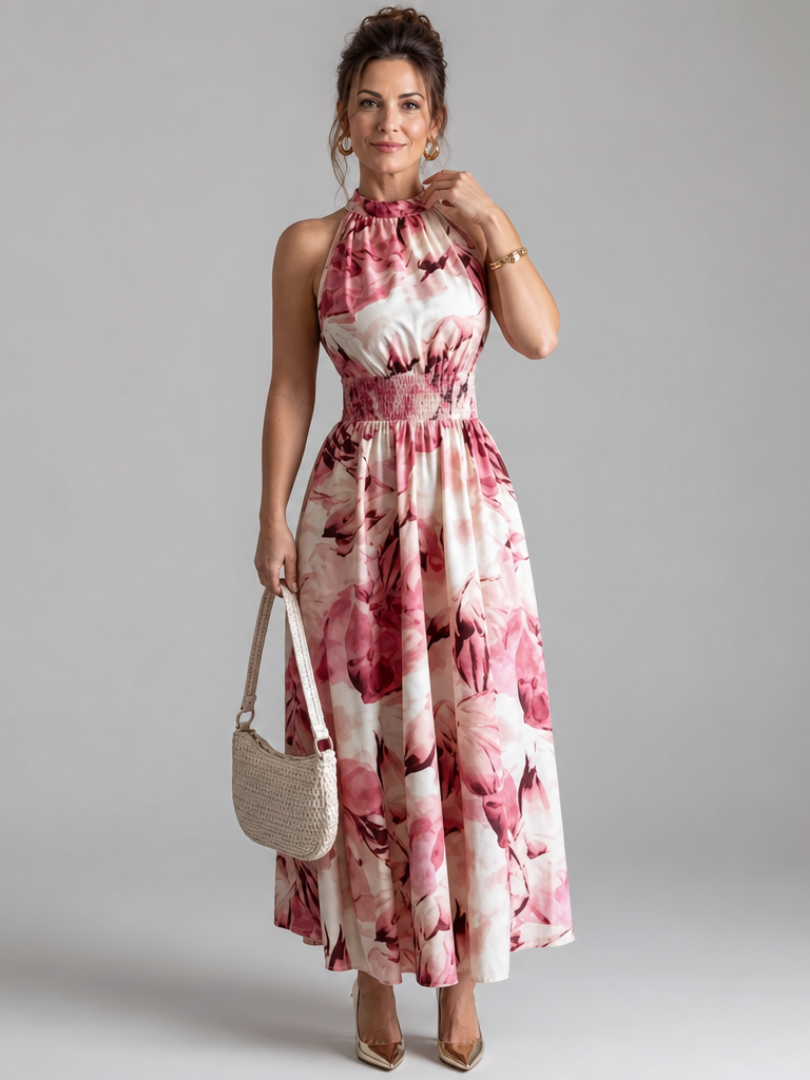 Ana Bárbara Vestido midi con estampado acuarela en olivo