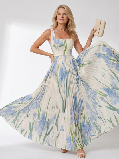 Margarita Vestido plisado con estampado de tulipanes