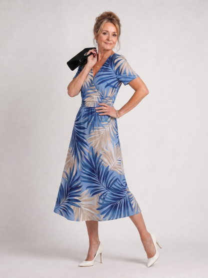 Leticia Vestido midi con estampado floral en azul claro