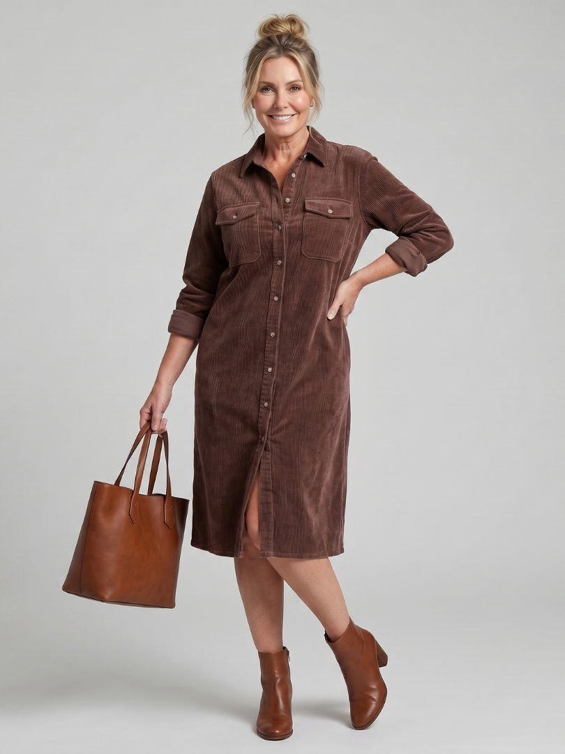Rocío Vestido camisero en camel tipo pana