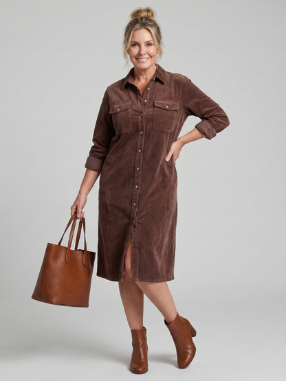 Rocío Vestido camisero en camel tipo pana