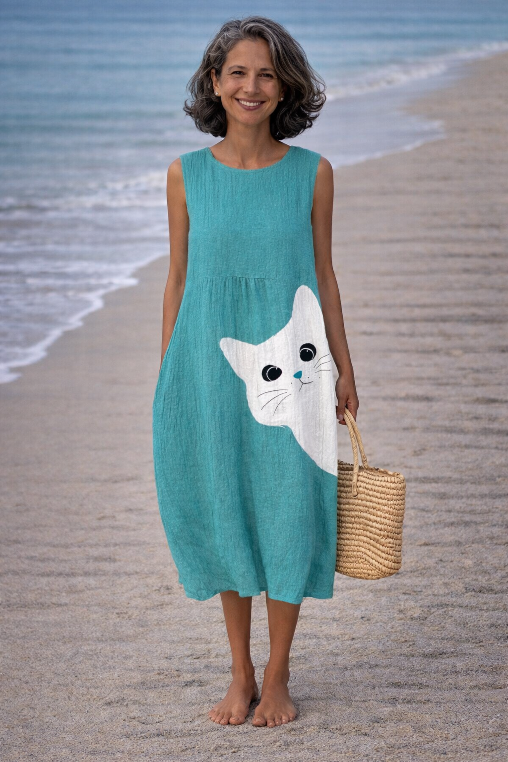 Raquel | Vestido Midi con Motivos de Gatos