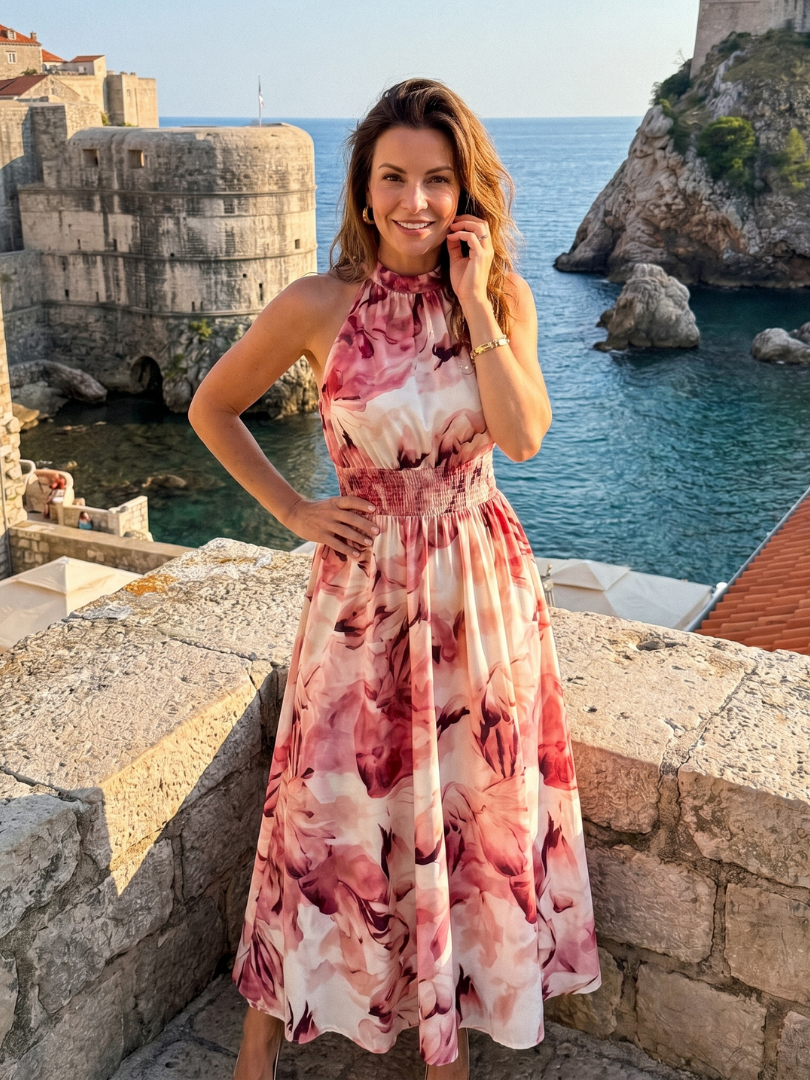 Ana Bárbara Vestido midi con estampado acuarela en olivo