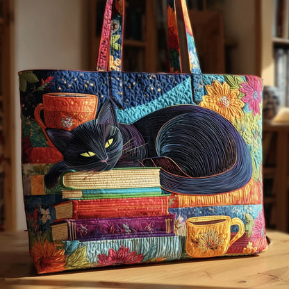 Bolsa Artesanal | Gato Negro con Libros y Tazas