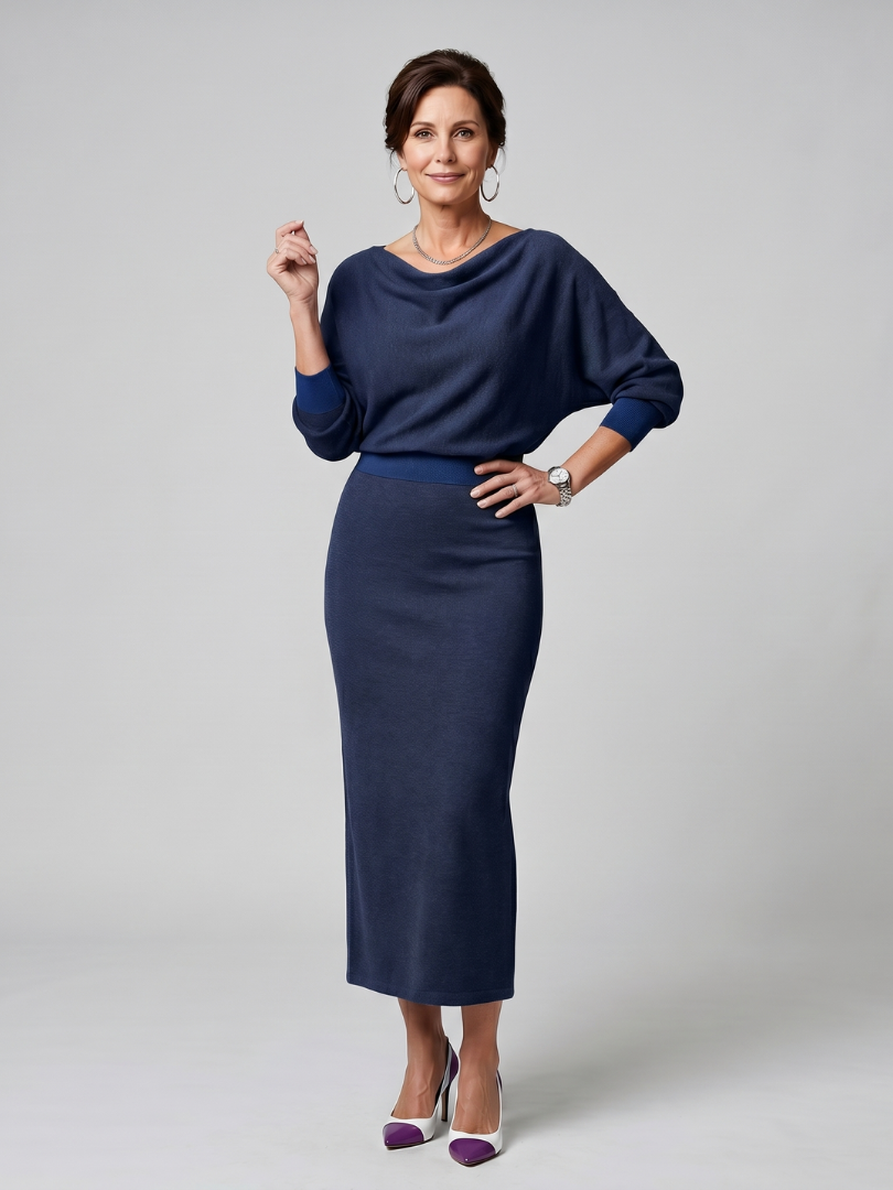 Norma Vestido tejido en gris con escote cascada