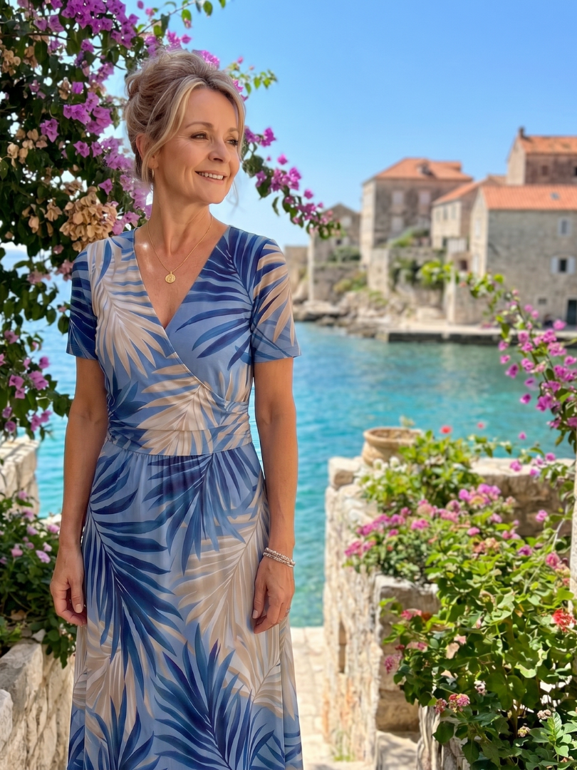 Leticia Vestido midi con estampado floral en azul claro