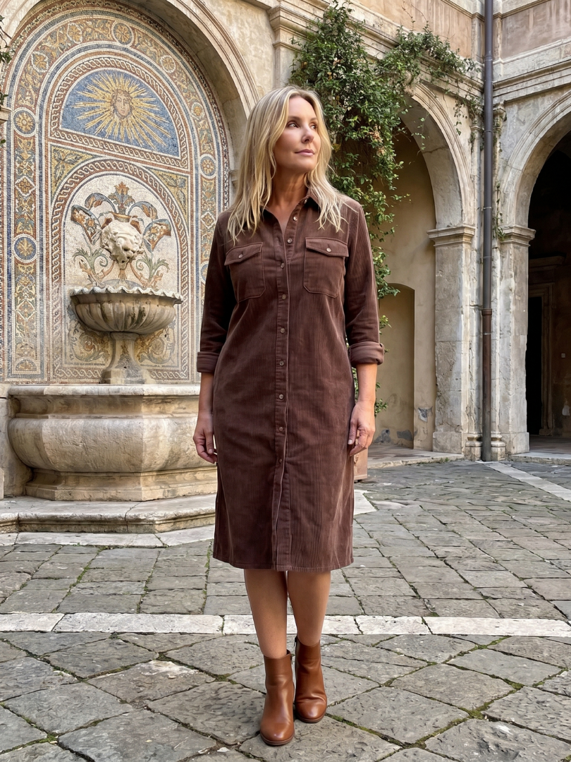 Rocío Vestido camisero en camel tipo pana