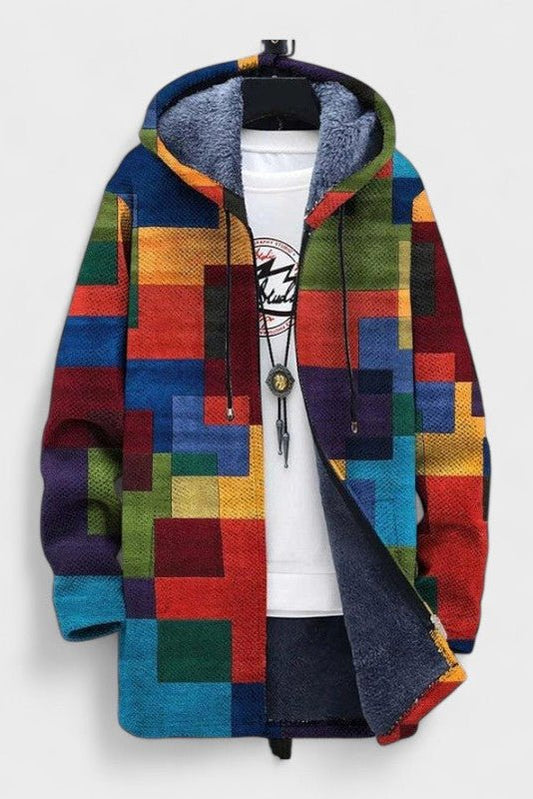 Adéla | Barevný colorblock kardigan s kapucí na zip