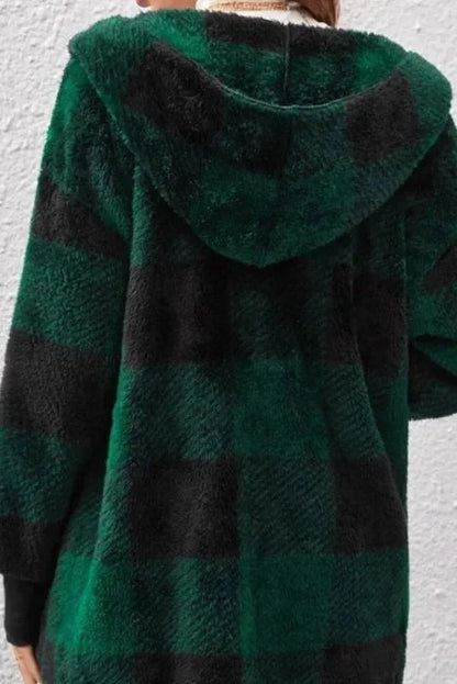 Lumíra | Béžovo-hnědá kostkovaná teddy bunda s kapucí