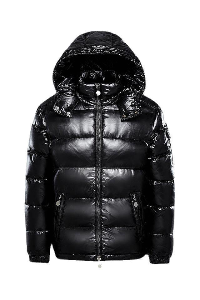 Evelina | Krátká lesklá prošívaná bunda s kapucí v černé