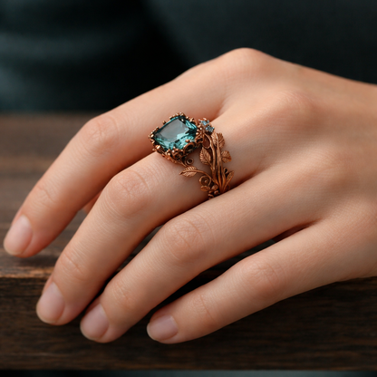 Anillo Naturaleza con cristal verde