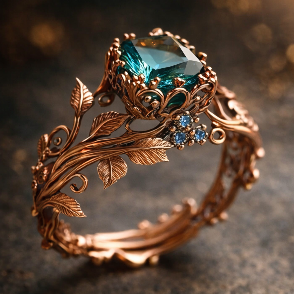 Anillo Naturaleza con cristal verde