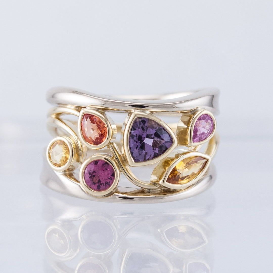 Anillo Retro de Oro y Plata con Zirconia de Color