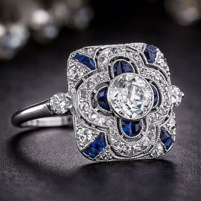 Anillo Retro de Plata con Zirconia Azul
