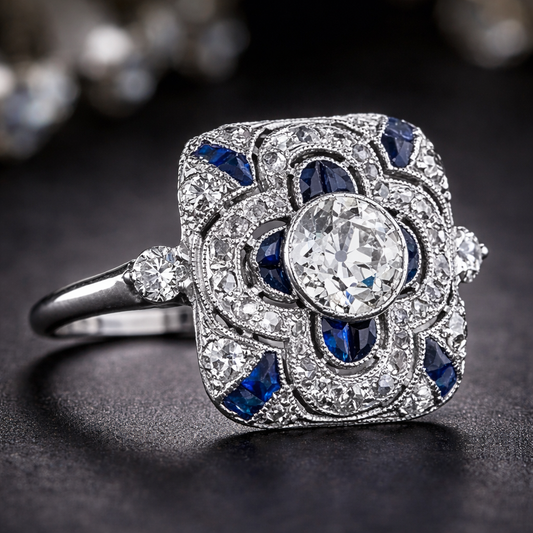 Anillo Retro de Plata con Zirconia Azul